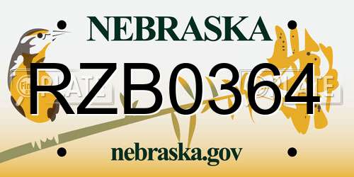 RZB0364 Nebraska License Plate