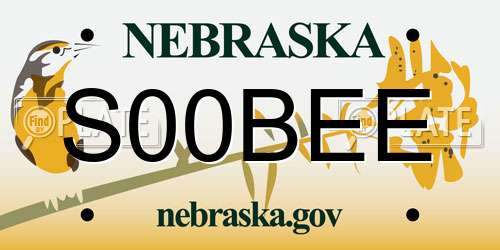 S00BEE Nebraska License Plate