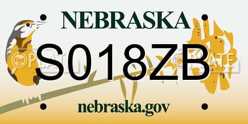 S018ZB Nebraska License Plate
