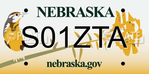 S01ZTA Nebraska License Plate