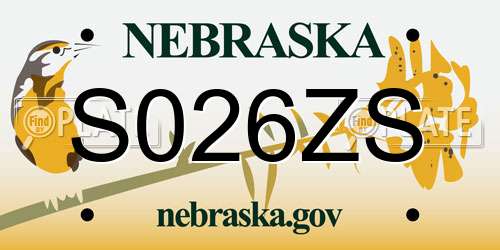 S026ZS Nebraska License Plate