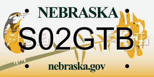 S02GTB Nebraska License Plate