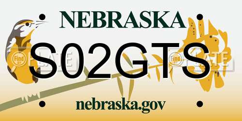 S02GTS Nebraska License Plate