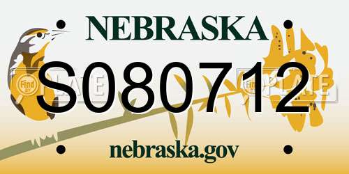 S080712 Nebraska License Plate