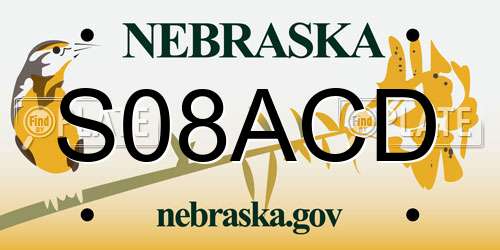 S08ACD Nebraska License Plate