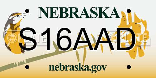 S16AAD Nebraska License Plate