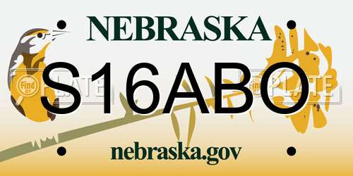S16ABO Nebraska License Plate