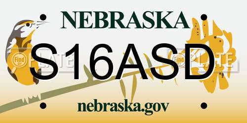 S16ASD Nebraska License Plate