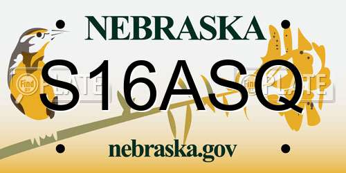 S16ASQ Nebraska License Plate