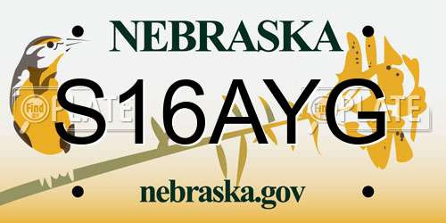 S16AYG Nebraska License Plate