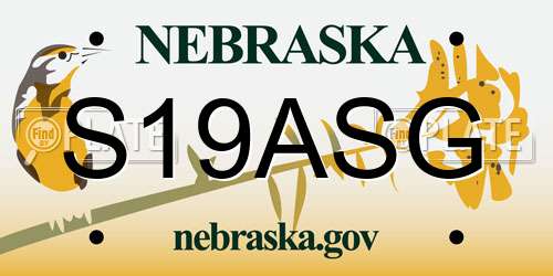 S19ASG Nebraska License Plate