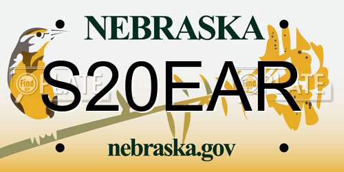 S20EAR Nebraska License Plate