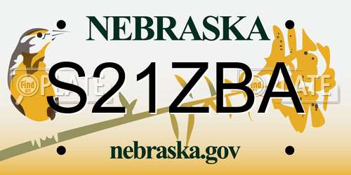 S21ZBA Nebraska License Plate