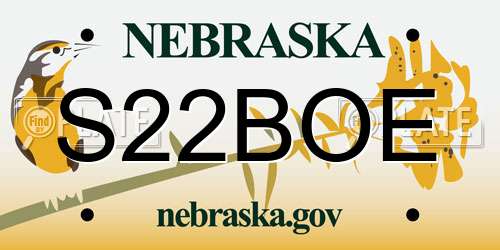 S22BOE Nebraska License Plate