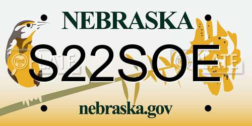 S22SOE Nebraska License Plate