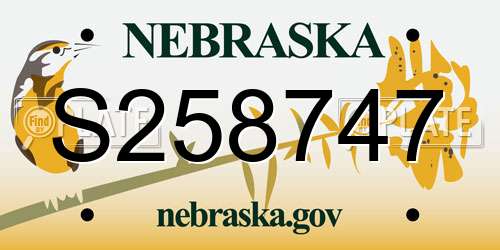 S258747 Nebraska License Plate