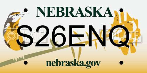S26ENQ Nebraska License Plate