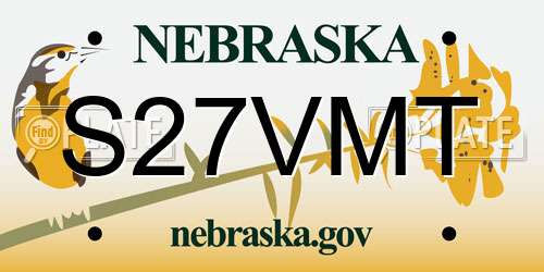 S27VMT Nebraska License Plate