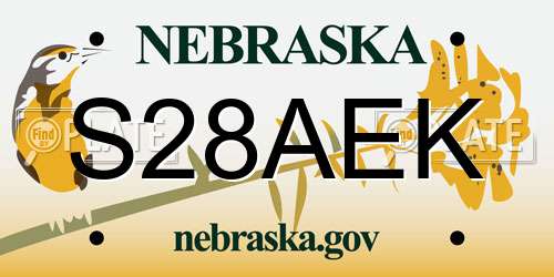S28AEK Nebraska License Plate