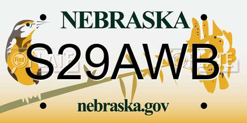 S29AWB Nebraska License Plate
