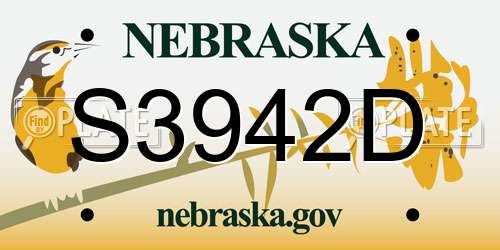 S3942D Nebraska License Plate