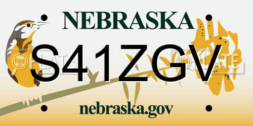 S41ZGV Nebraska License Plate