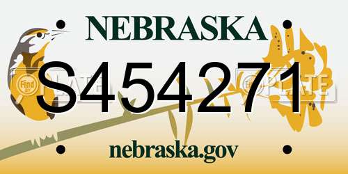 S454271 Nebraska License Plate