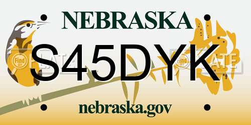 S45DYK Nebraska License Plate