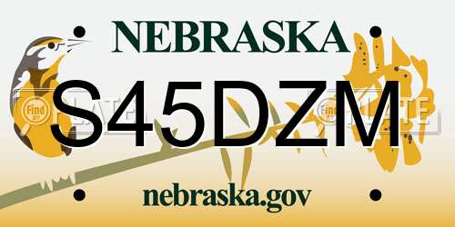 S45DZM Nebraska License Plate