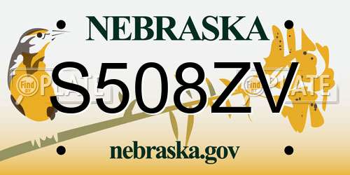 S508ZV Nebraska License Plate