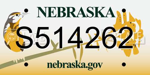 S514262 Nebraska License Plate