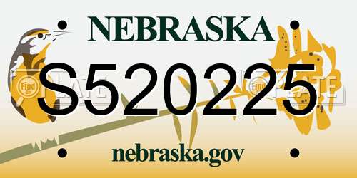 S520225 Nebraska License Plate