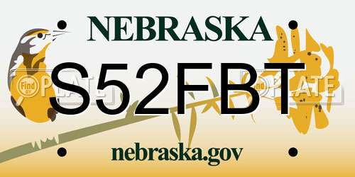 S52FBT Nebraska License Plate