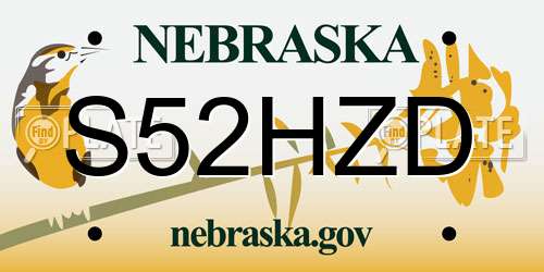 S52HZD Nebraska License Plate