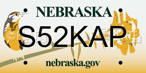 S52KAP Nebraska License Plate