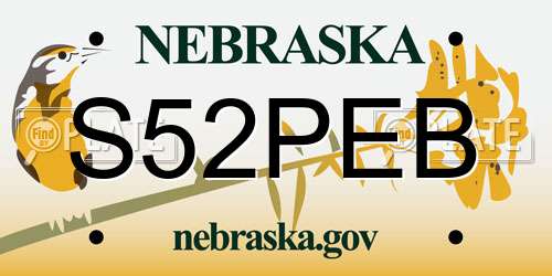 S52PEB Nebraska License Plate