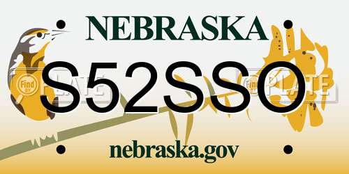 S52SSO Nebraska License Plate