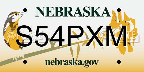 S54PXM Nebraska License Plate