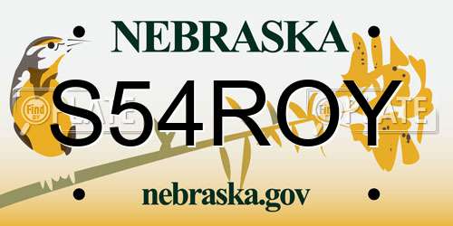 S54ROY Nebraska License Plate