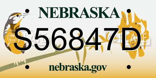 S56847D Nebraska License Plate