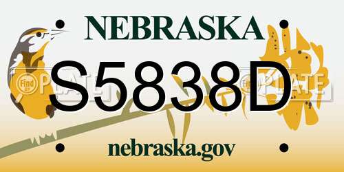 S5838D Nebraska License Plate