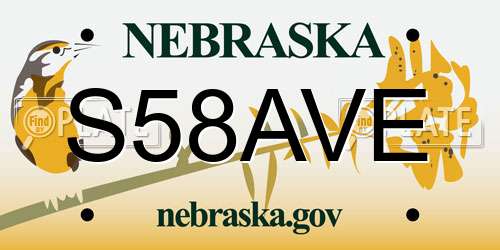 S58AVE Nebraska License Plate