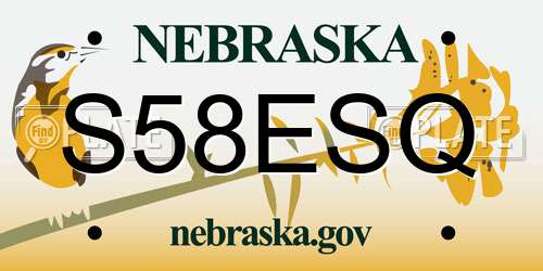 S58ESQ Nebraska License Plate