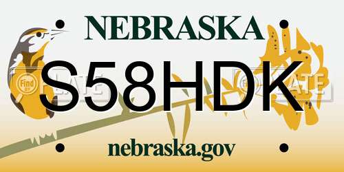 S58HDK Nebraska License Plate