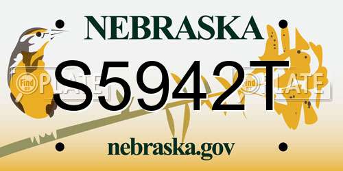 S5942T Nebraska License Plate