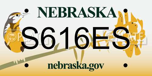 S616ES Nebraska License Plate