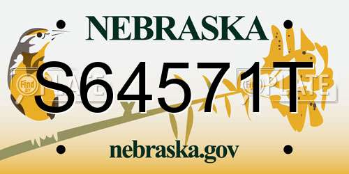 S64571T Nebraska License Plate