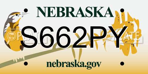 S662PY Nebraska License Plate