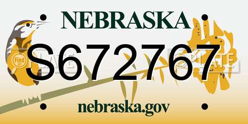 S672767 Nebraska License Plate