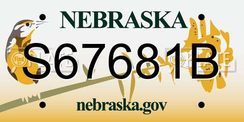S67681B Nebraska License Plate
